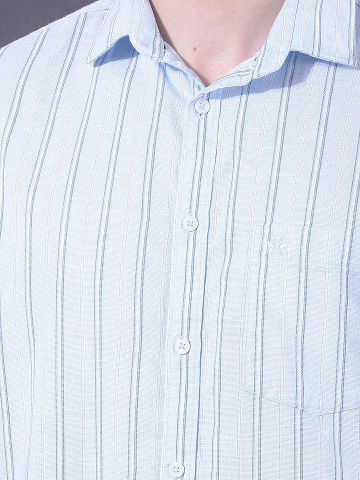 Blue Vertical Striped 100% Cotton Shirt