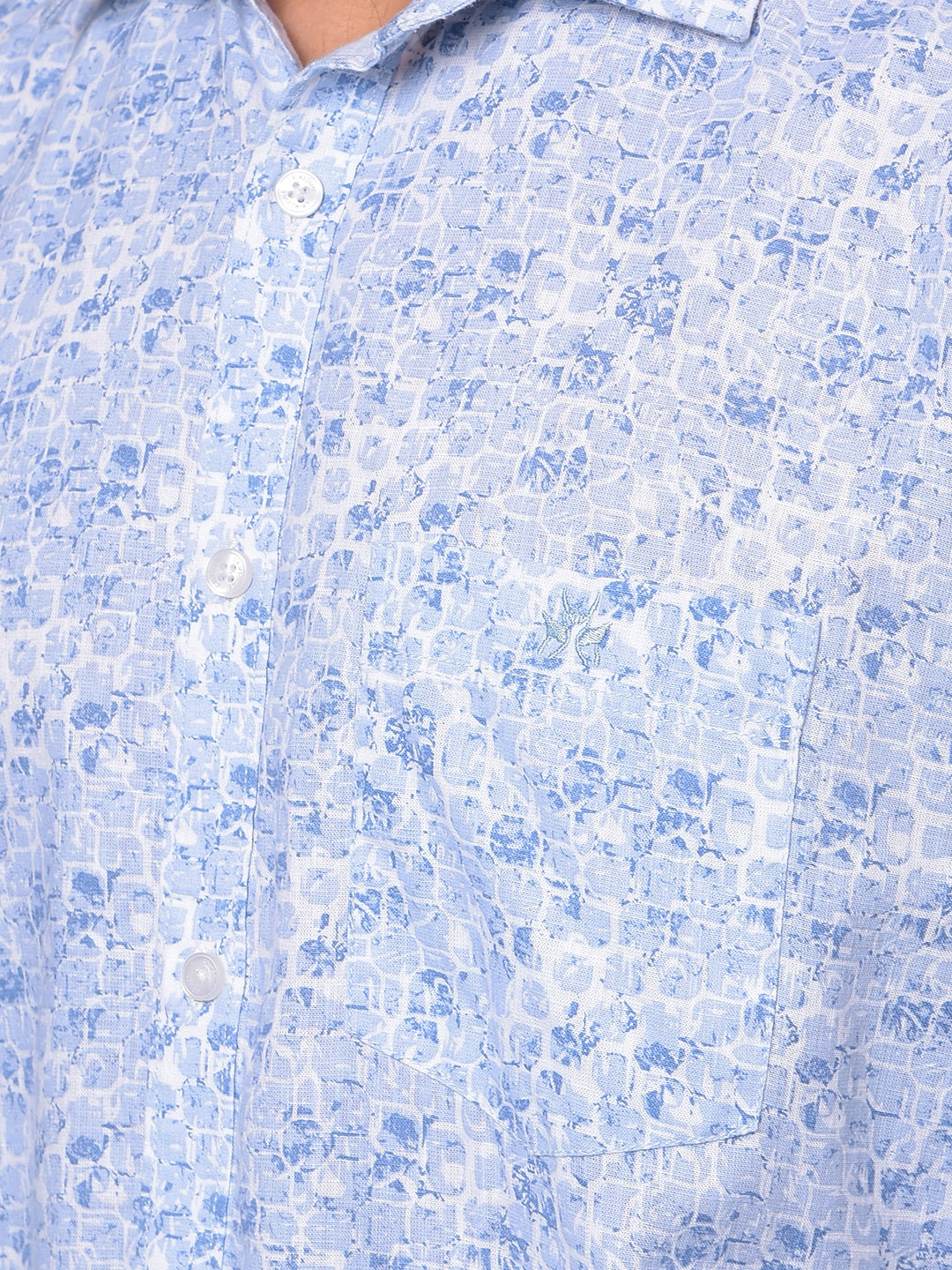 Blue Floral Print 100% Cotton Shirt