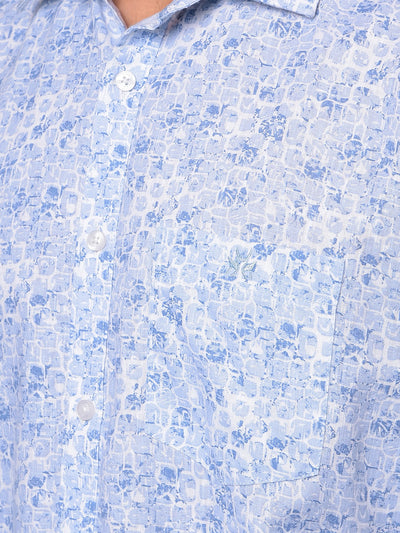 Blue Floral Print 100% Cotton Shirt