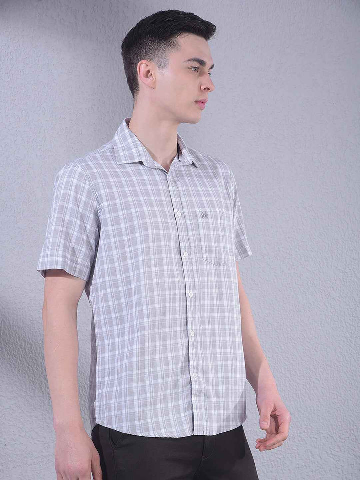 Grey 100% Cotton Checked Shirt