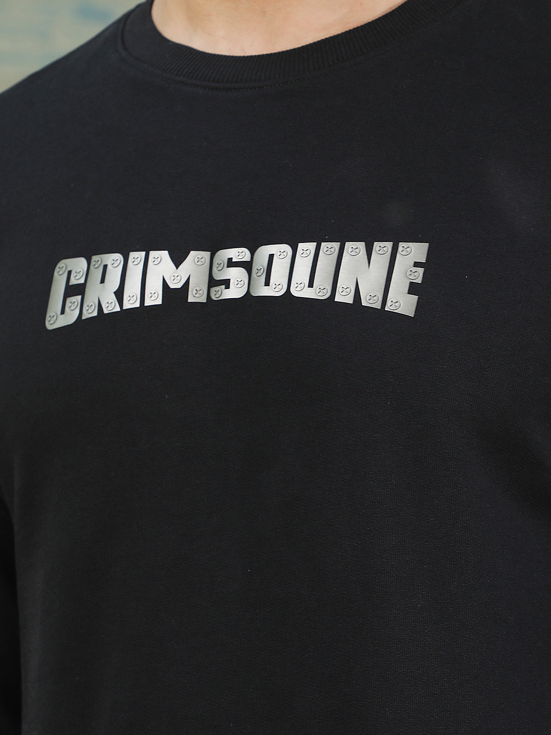 Structured Onyx Black Typographic Sweatshirt