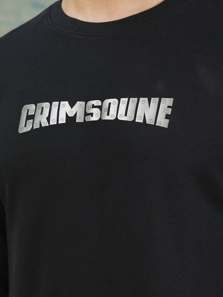 Structured Onyx Black Typographic Sweatshirt