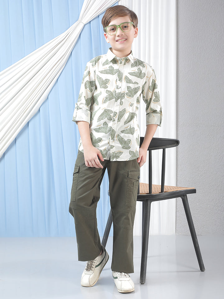 White Floral Print 100% Cotton Shirt