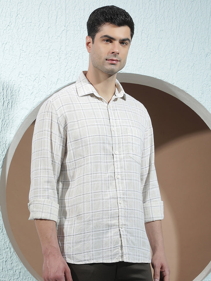 Cream Checked Linen Shirt