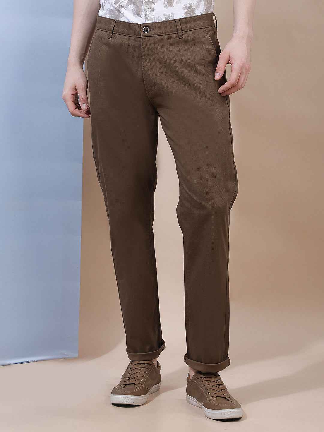 Brown Printed Straight Trousers
