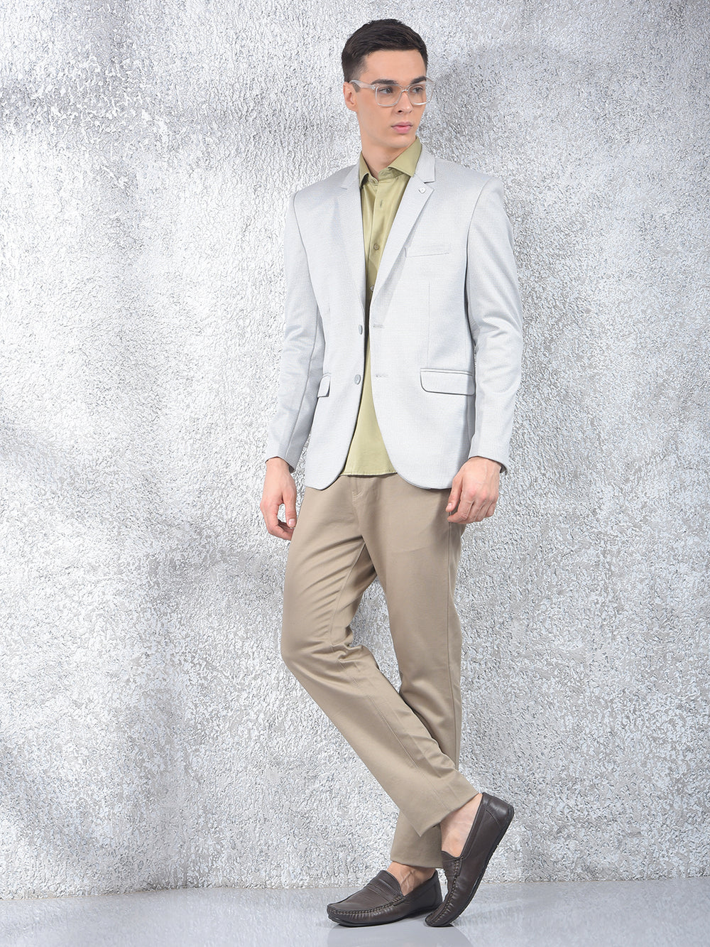 Grey Notched Lapel Single Breasted Blazer