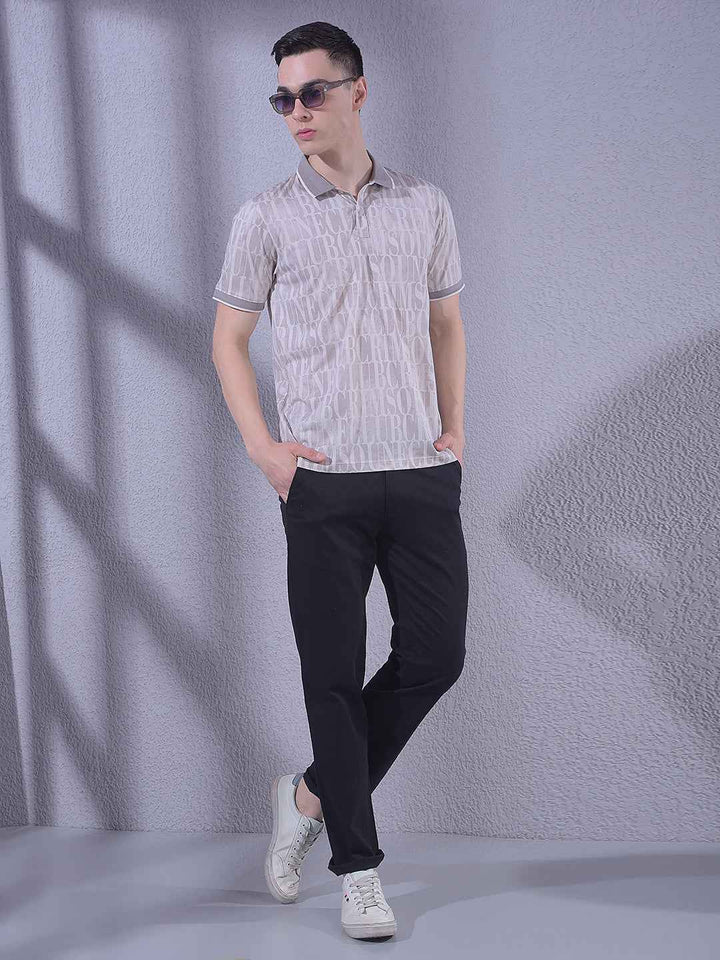 Pink Typographic Print Polo Neck T-Shirt