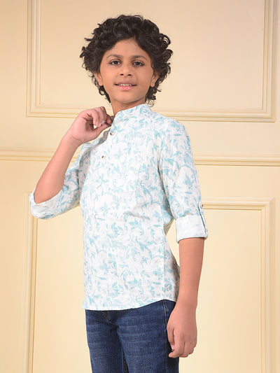 Blue Floral Print 100% Cotton Kurta