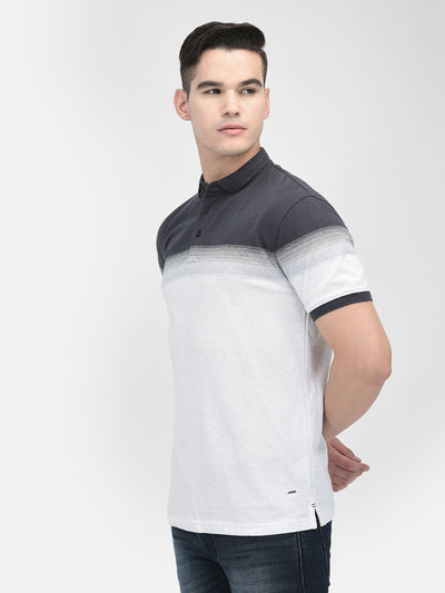 White Color-Blocked Polo Neck T-Shirt