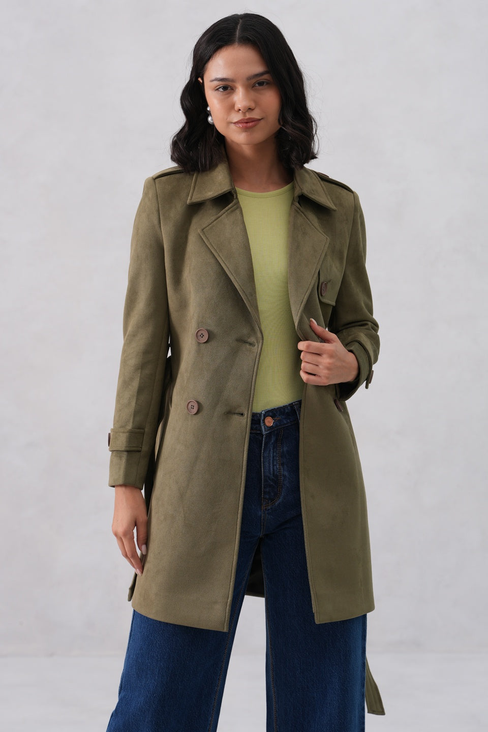 Green Notched-Lapel Over-Coat