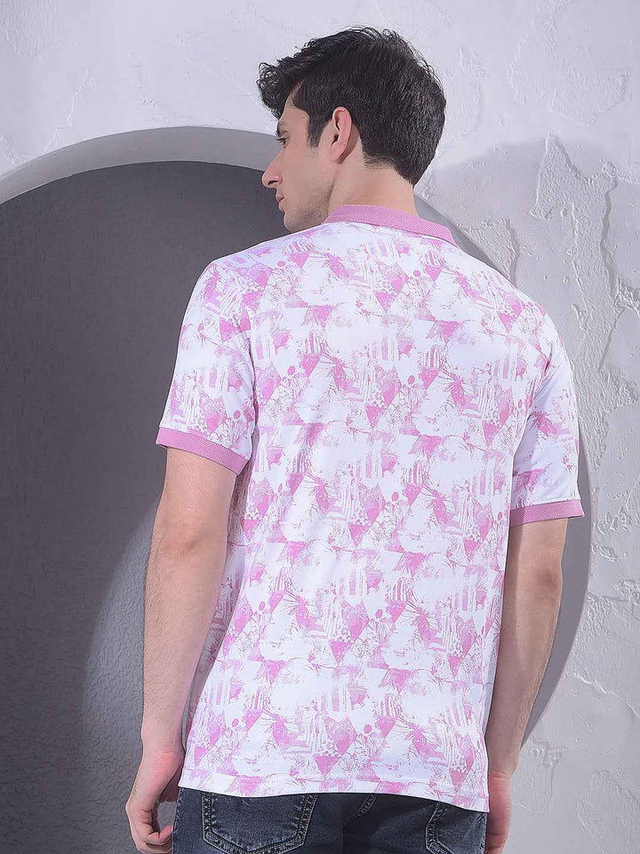 Pink Printed Polo Neck 100% Cotton T-Shirt
