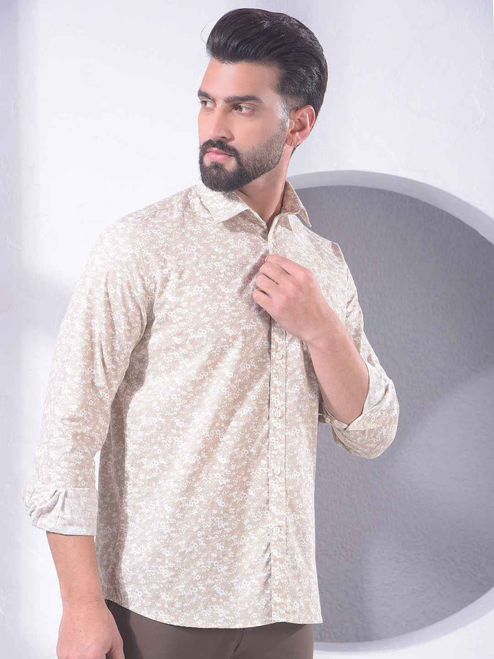 Beige Floral Print Shirt