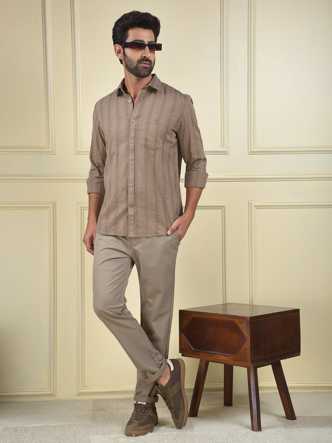 Grey Vertical Stripes 100% Cotton Shirt