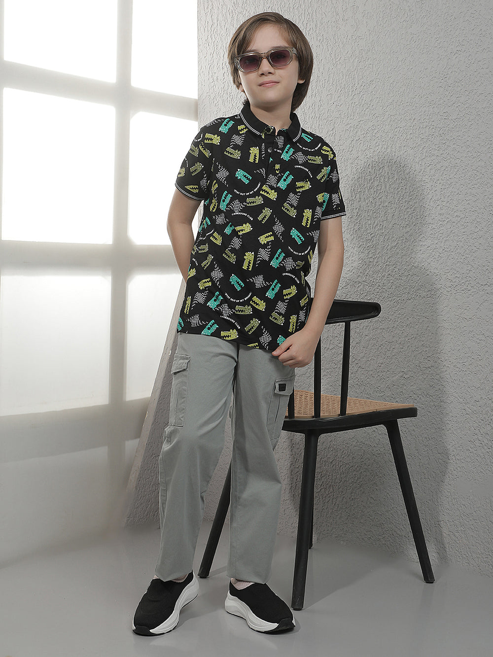 Black Abstract Print Polo T-Shirt