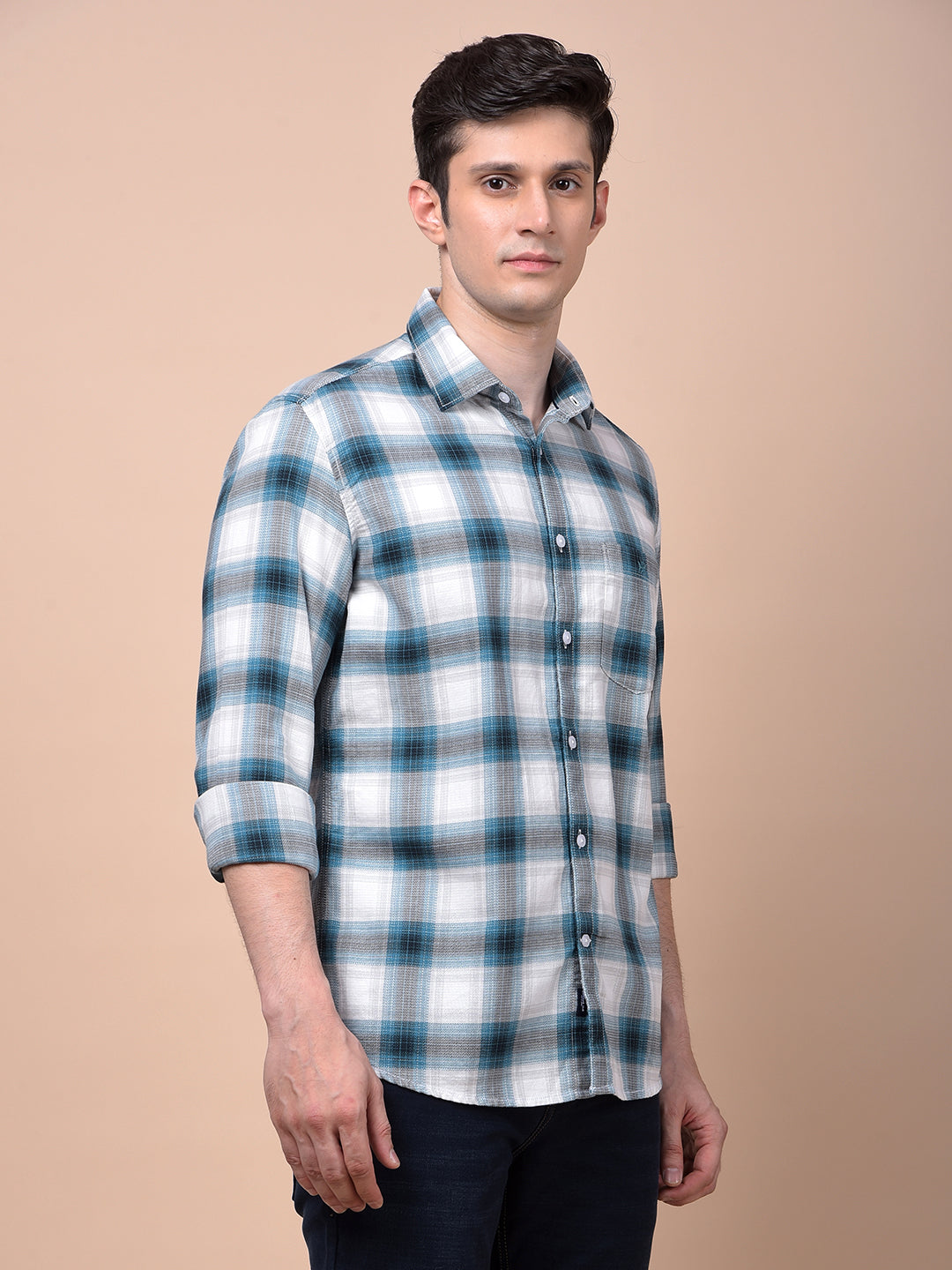 Blue Checked 100% Cotton Shirt