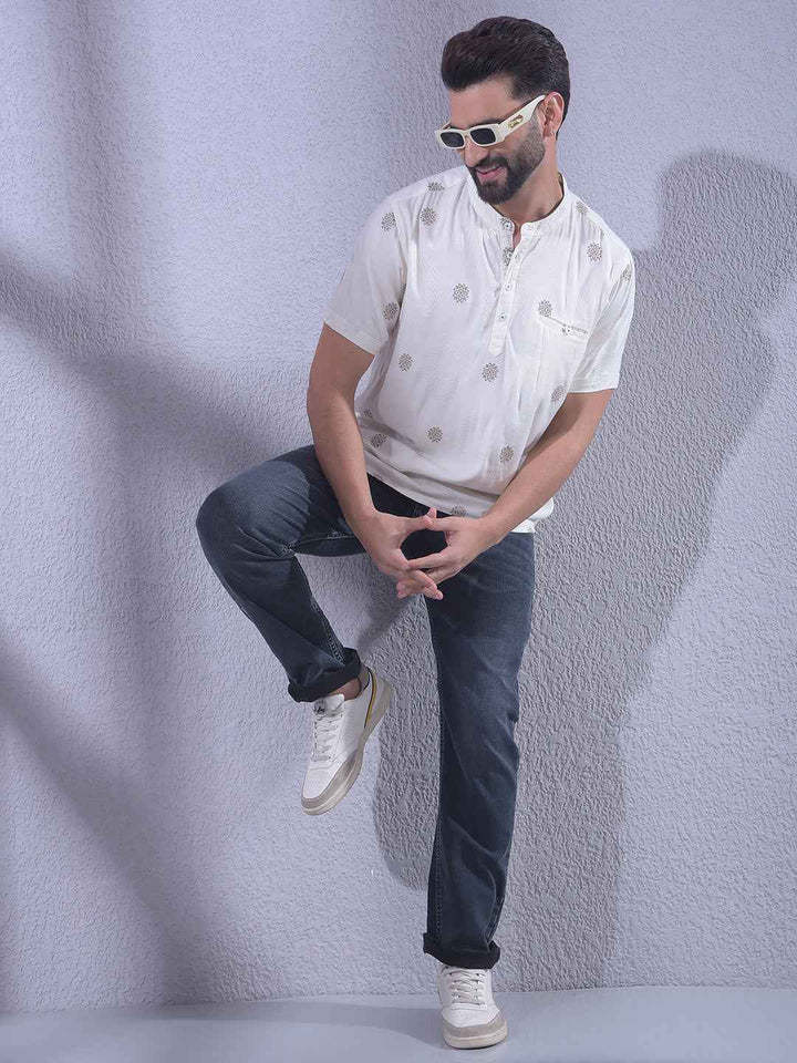 Luxurious Beige Jacquard Weave Kurta