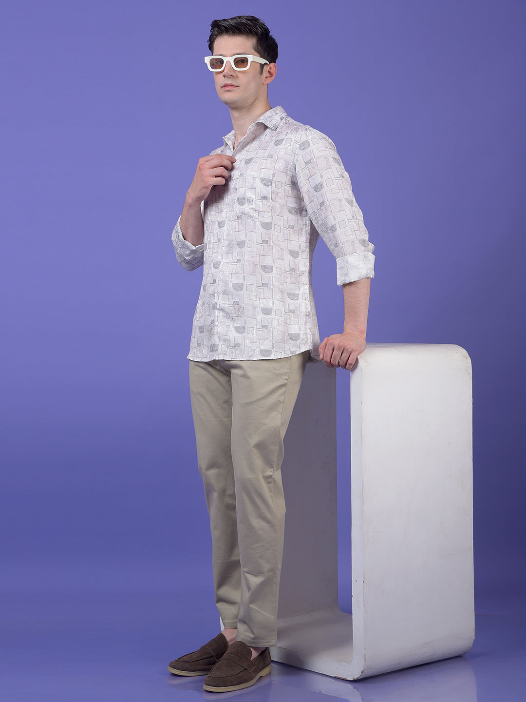 Off White Printed Linen Shirt