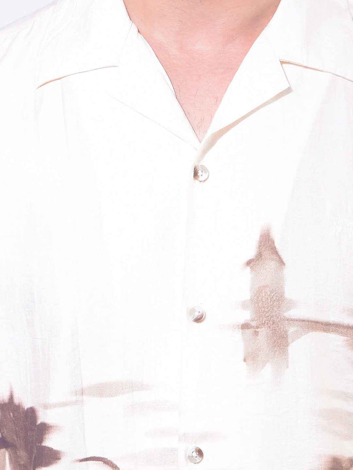 Olive Printed Resort-Collar Shirt