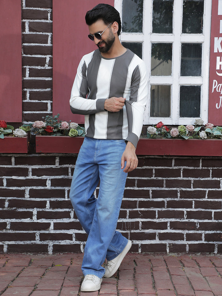 Grey Vertical Striped Sweatshirt
