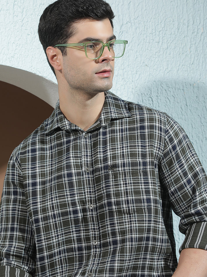 Green 100% Cotton Checked Shirt
