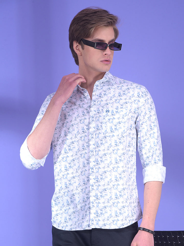 Sleek Blue Floral Print Shirt