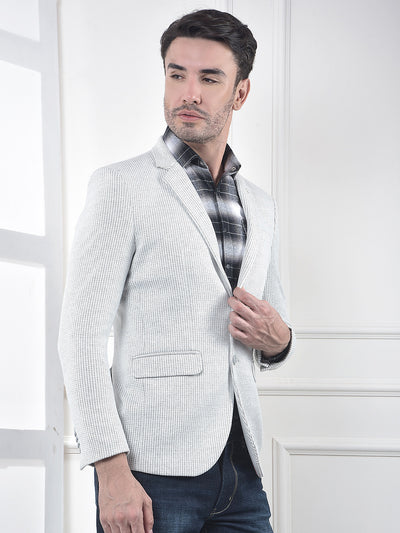 Grey Textured Single-Breasted Blazer