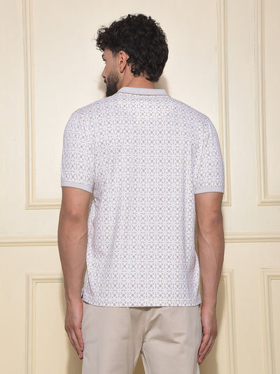 Beige Printed Polo-Neck T-Shirt