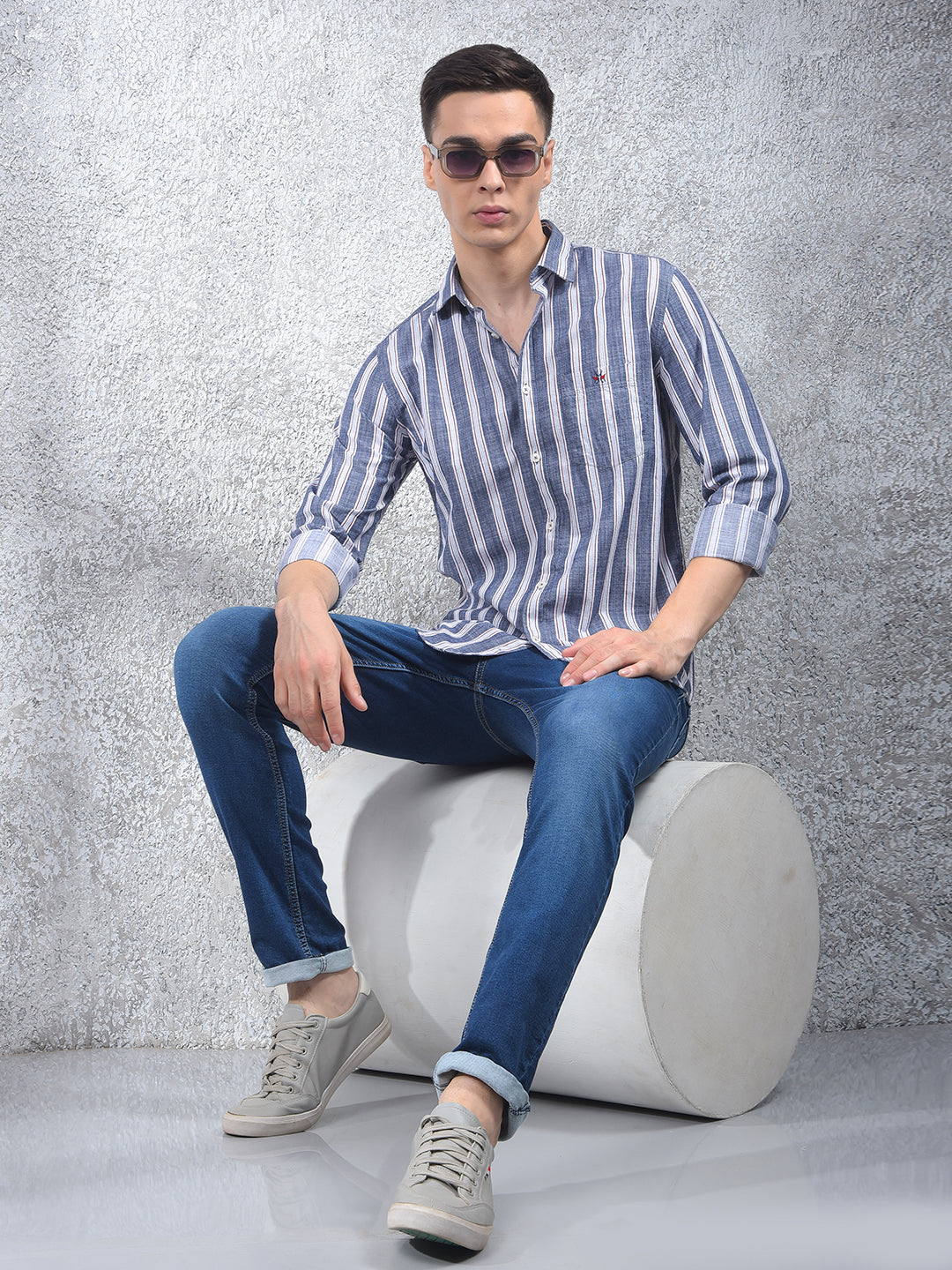 Blue Vertical Stripes 100% Cotton Shirt-Men Shirts-Crimsoune Club