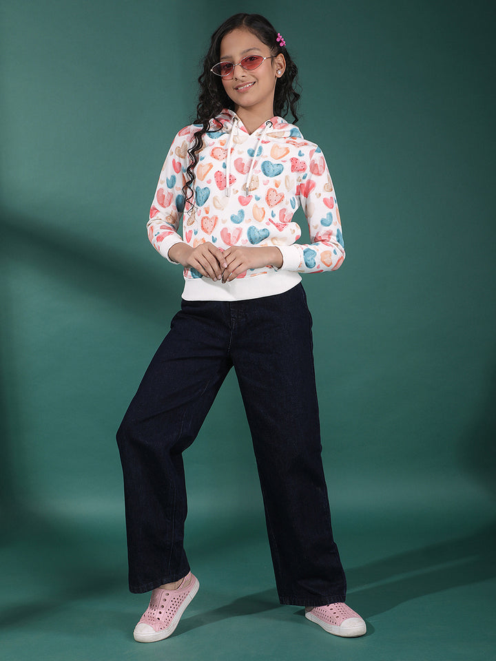 Multi Color Printed Hooded Neck Sweatshirt