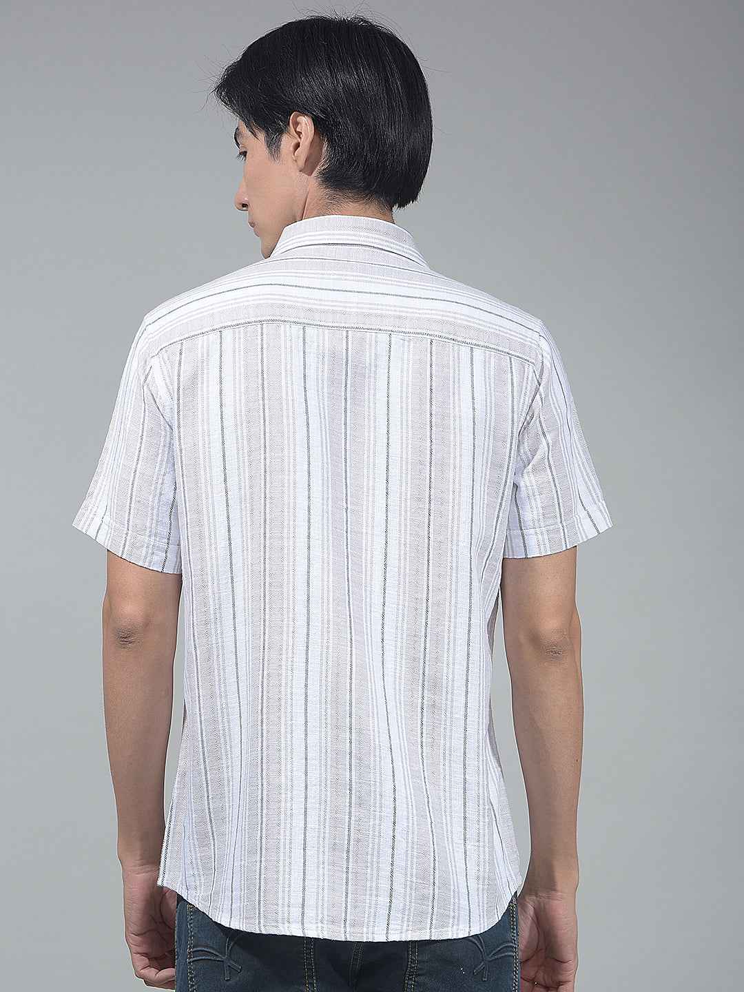 Beige Vertical Striped 100% Cotton Shirt