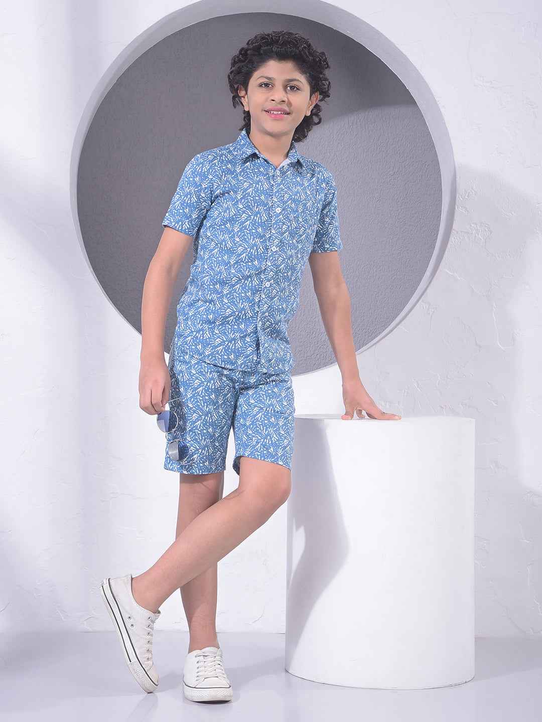 Blue Printed 100% Cotton Shorts