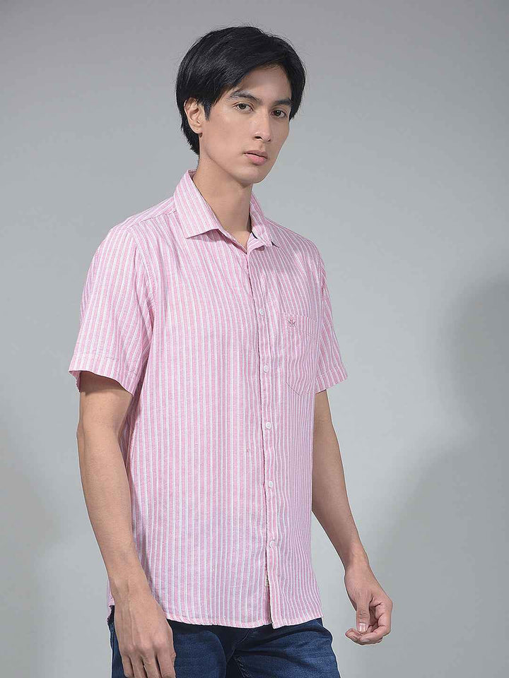 Pink Vertical Striped Linen Shirt