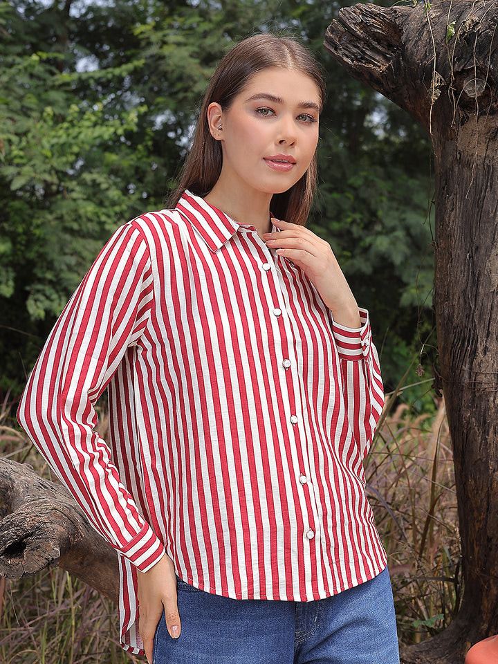 Chic Ruby Red Striped Shirt