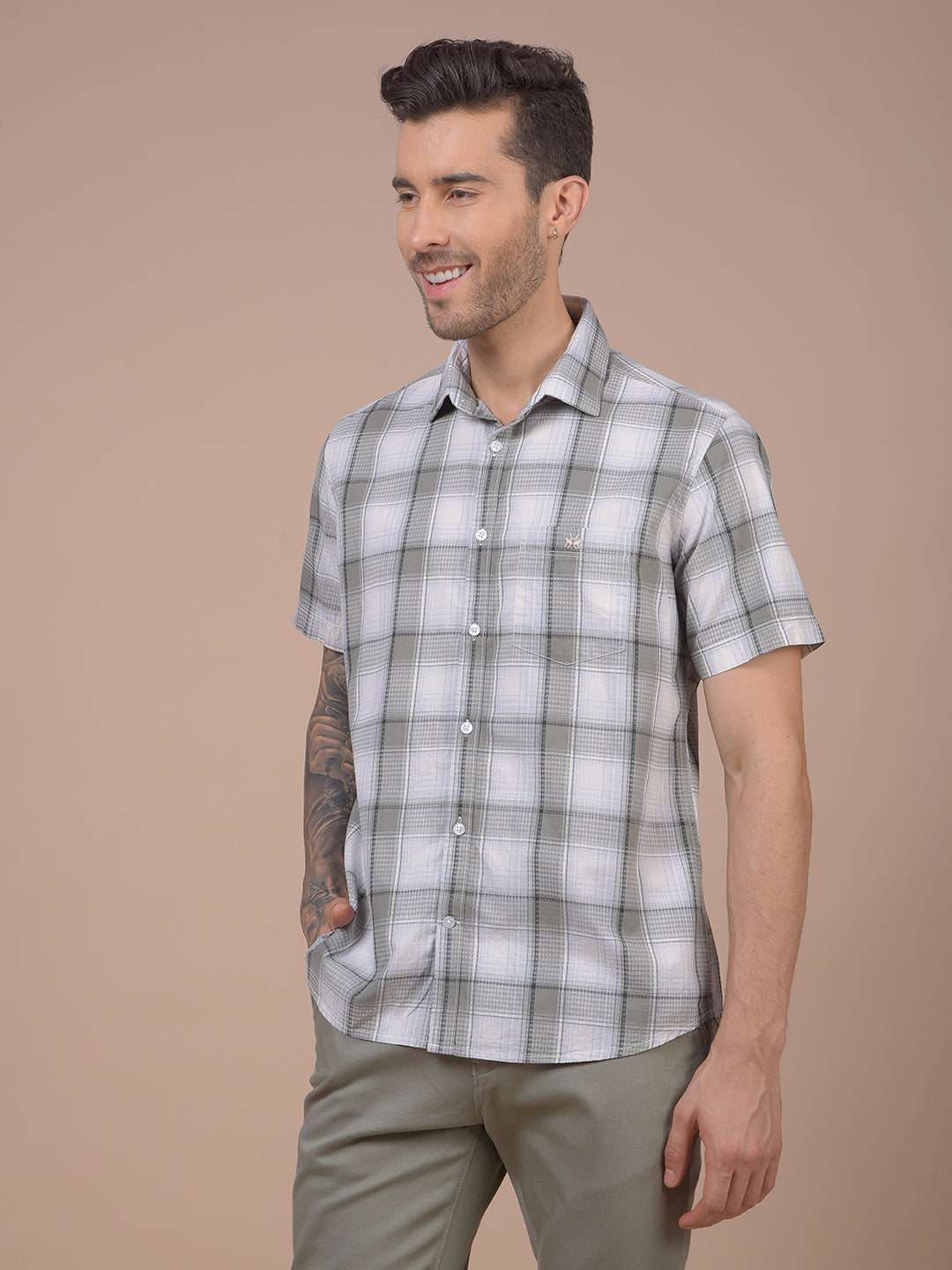 Grey Checked 100% Cotton Shirt