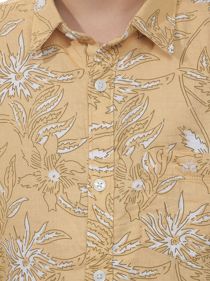 Tan Floral Print 100% Cotton Shirt