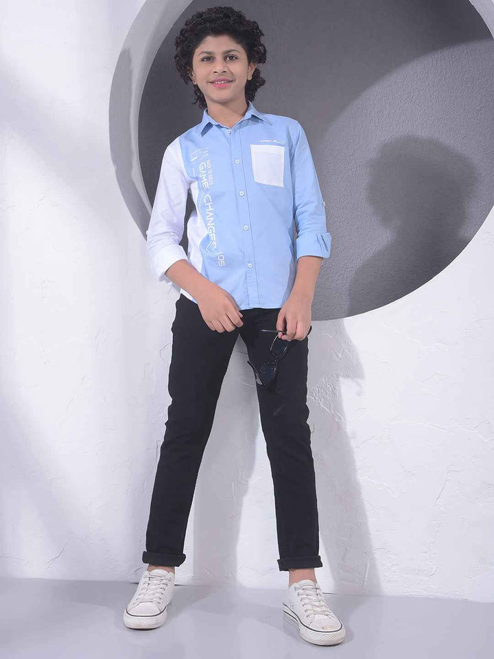 Blue Typographic Print 100% Cotton Shirt