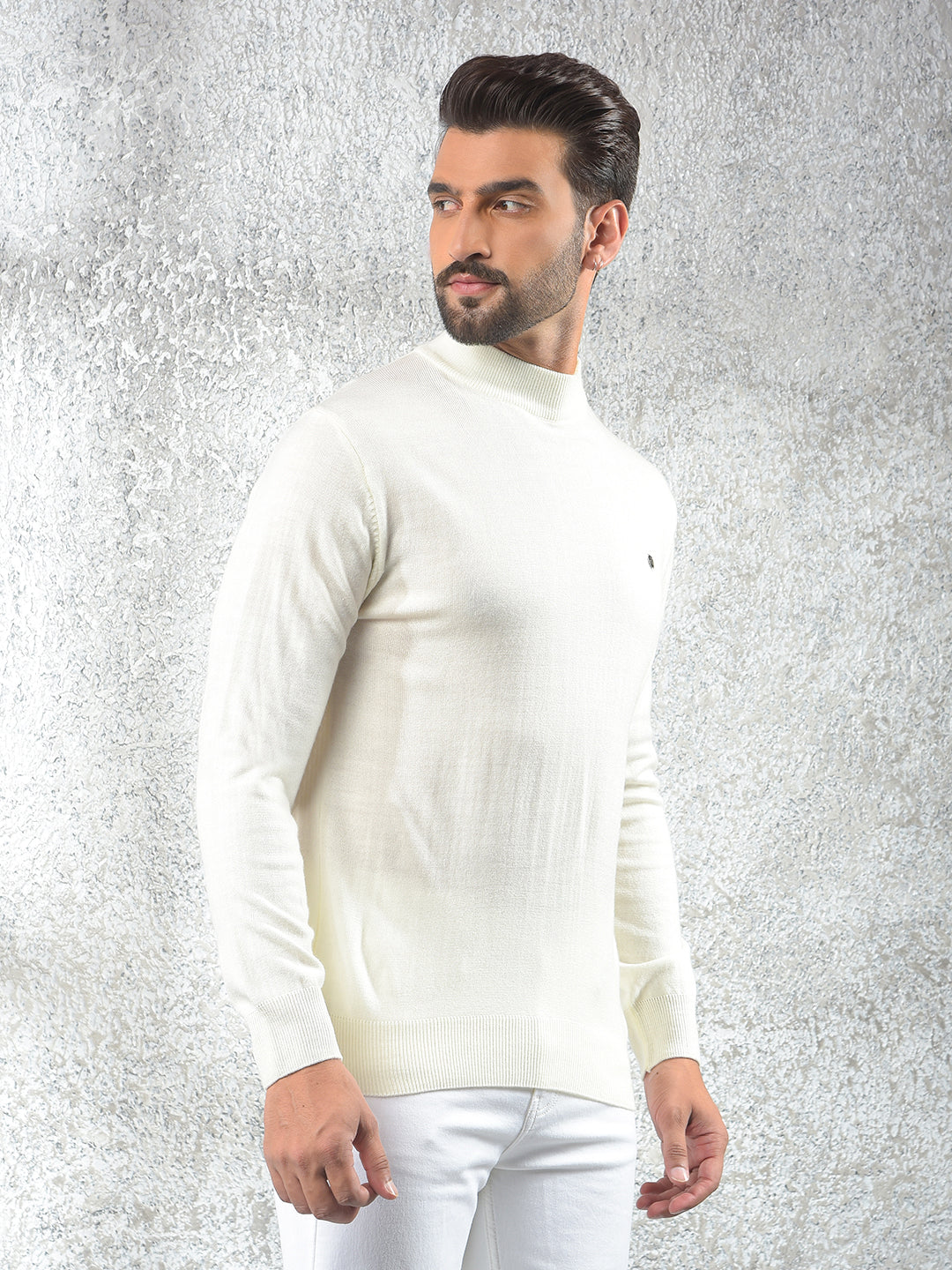 Off White High-Neck Knitted Sweater