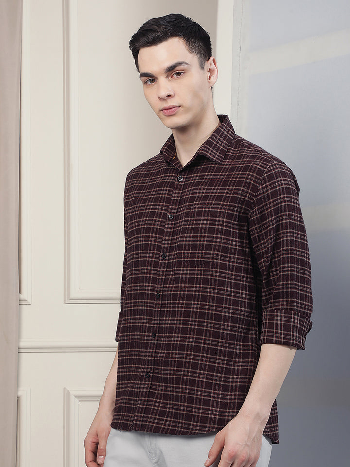 Maroon Checked 100% cotton Shirt