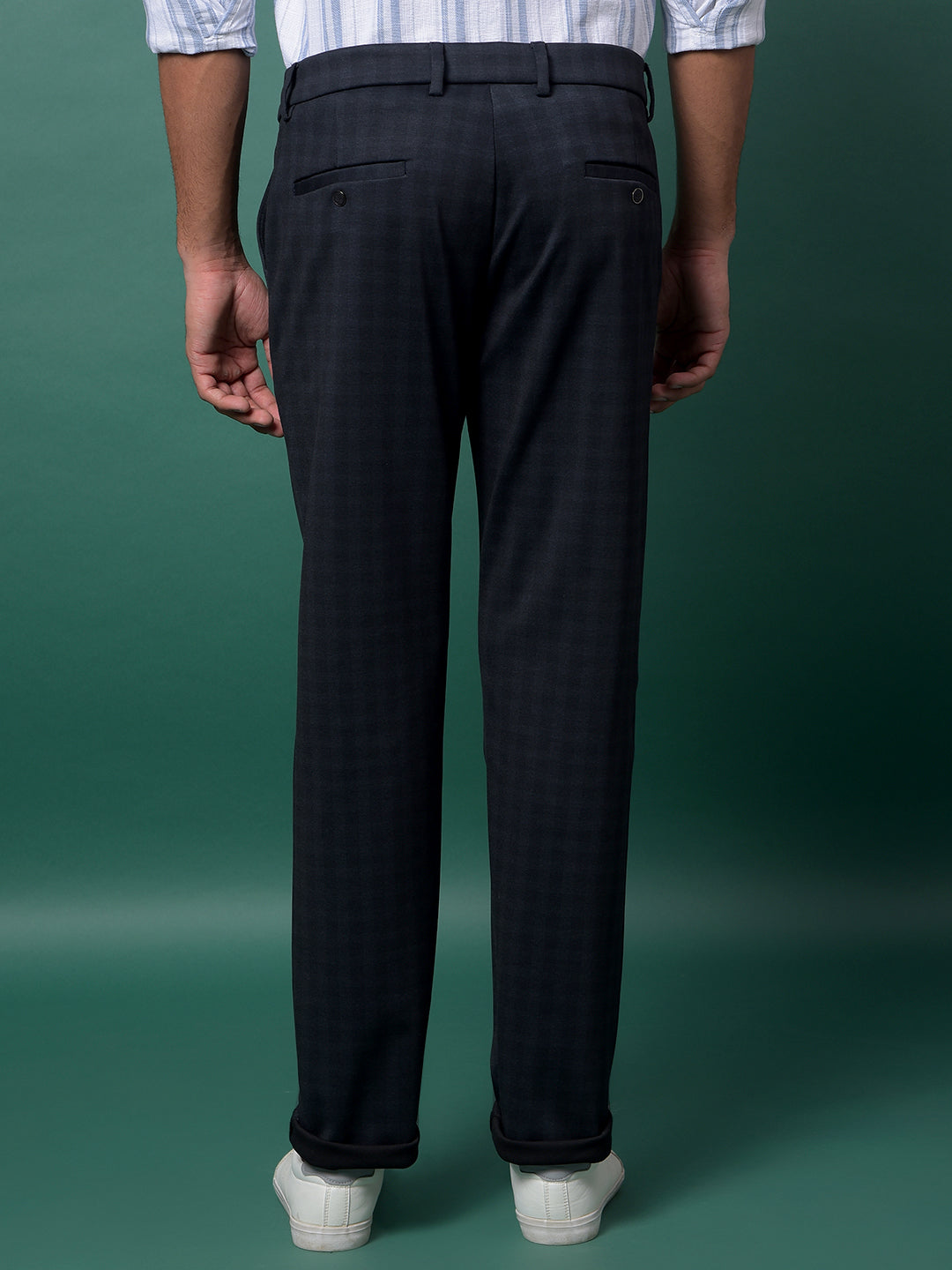 Navy Blue Checked Trousers