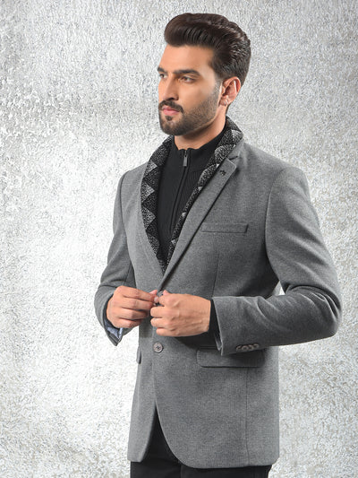Grey Notched Lapel Single-Breasted Blazer