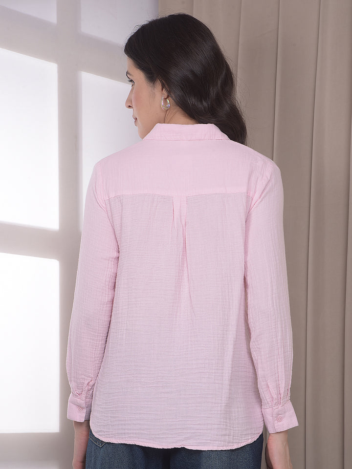 Pink Textured 100% Cotton Shirt