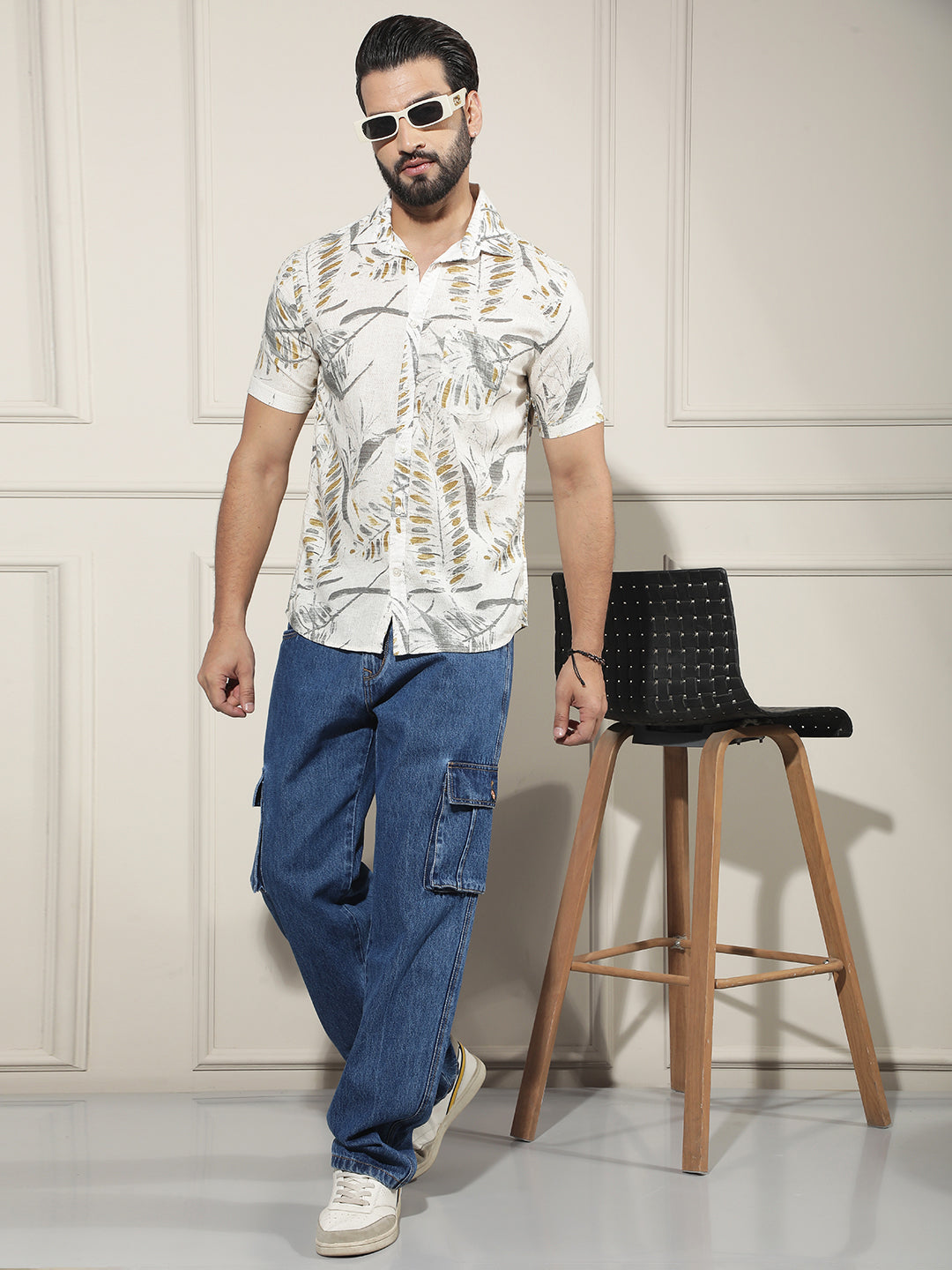 Navy Blue 100% Cotton Cargo Jeans