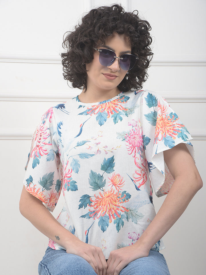 Orange Floral Print Top