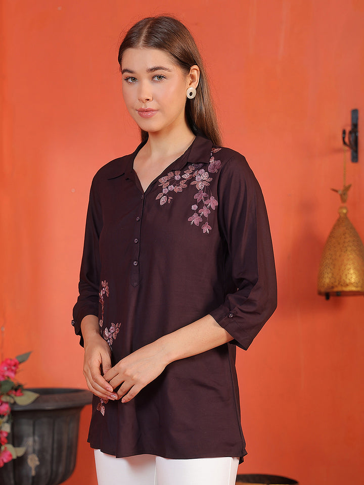 Urban Deep Wine Embroidered Top