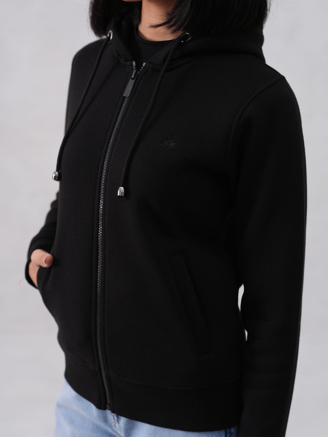 Black Hooded Neck Sweatshirt