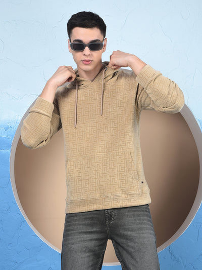 Beige Jacquard Hooded Neck Sweatshirt