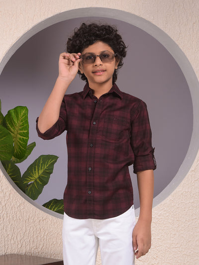Maroon Checked 100% Cotton Shirt
