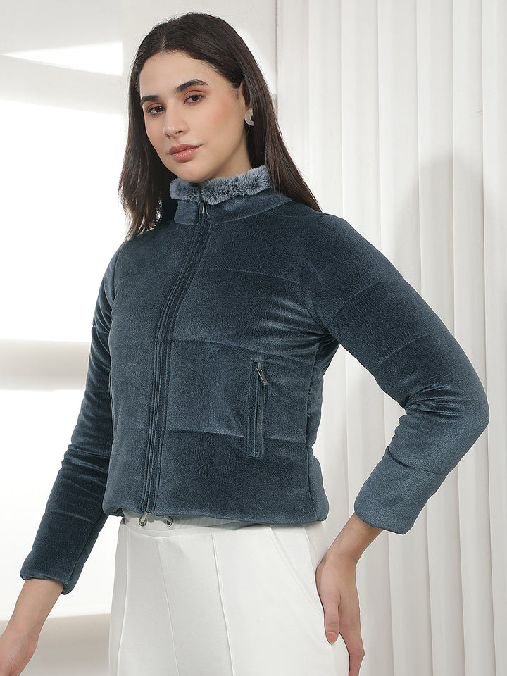 Contemporary Ocean Blue Puffer Jacket