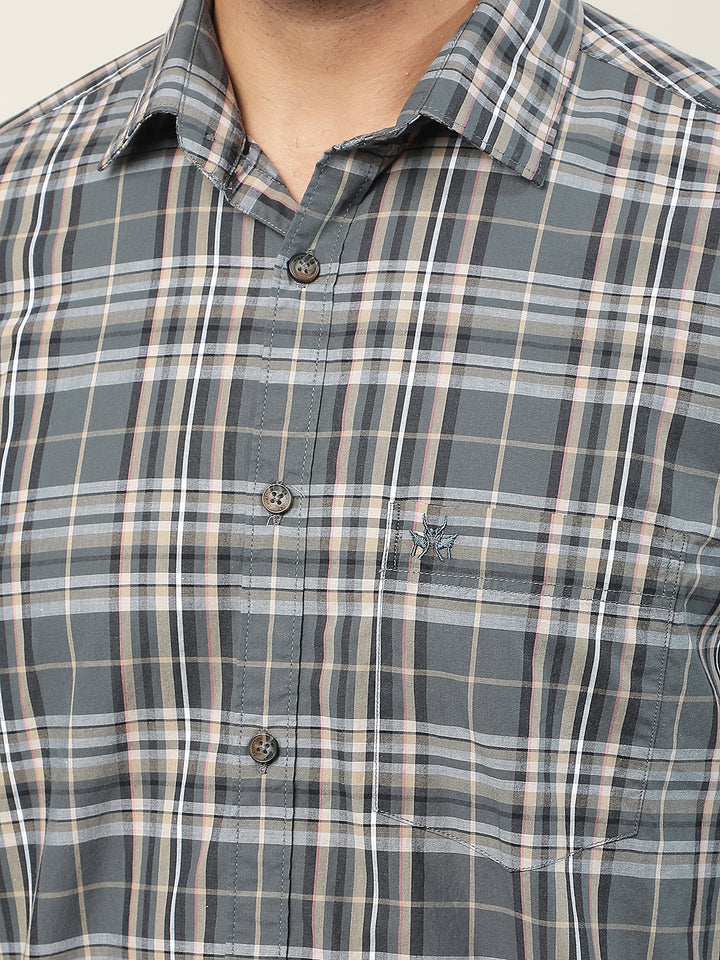 Grey Checked 100% Cotton Shirt
