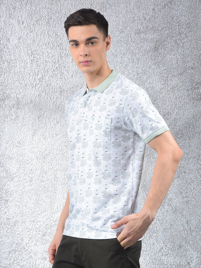 Green Floral Print Polo Neck T-Shirt